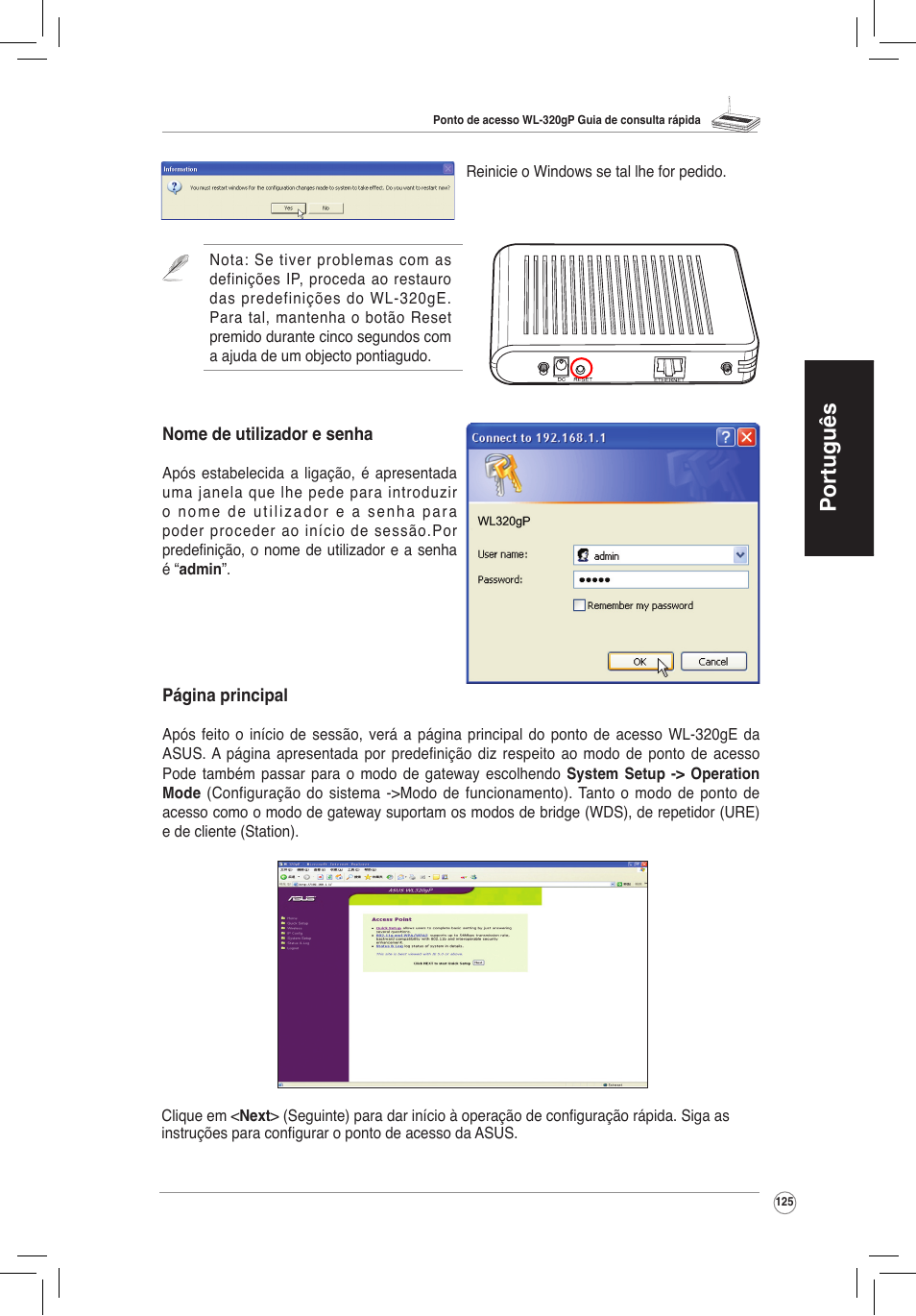 Português | Asus WL-320gP User Manual | Page 126 / 172