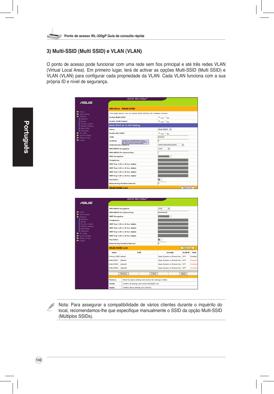 Português | Asus WL-320gP User Manual | Page 133 / 172