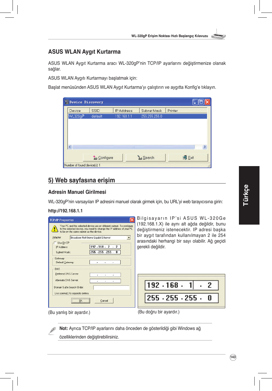 Türkçe, 5) web sayfasına erişim | Asus WL-320gP User Manual | Page 144 / 172