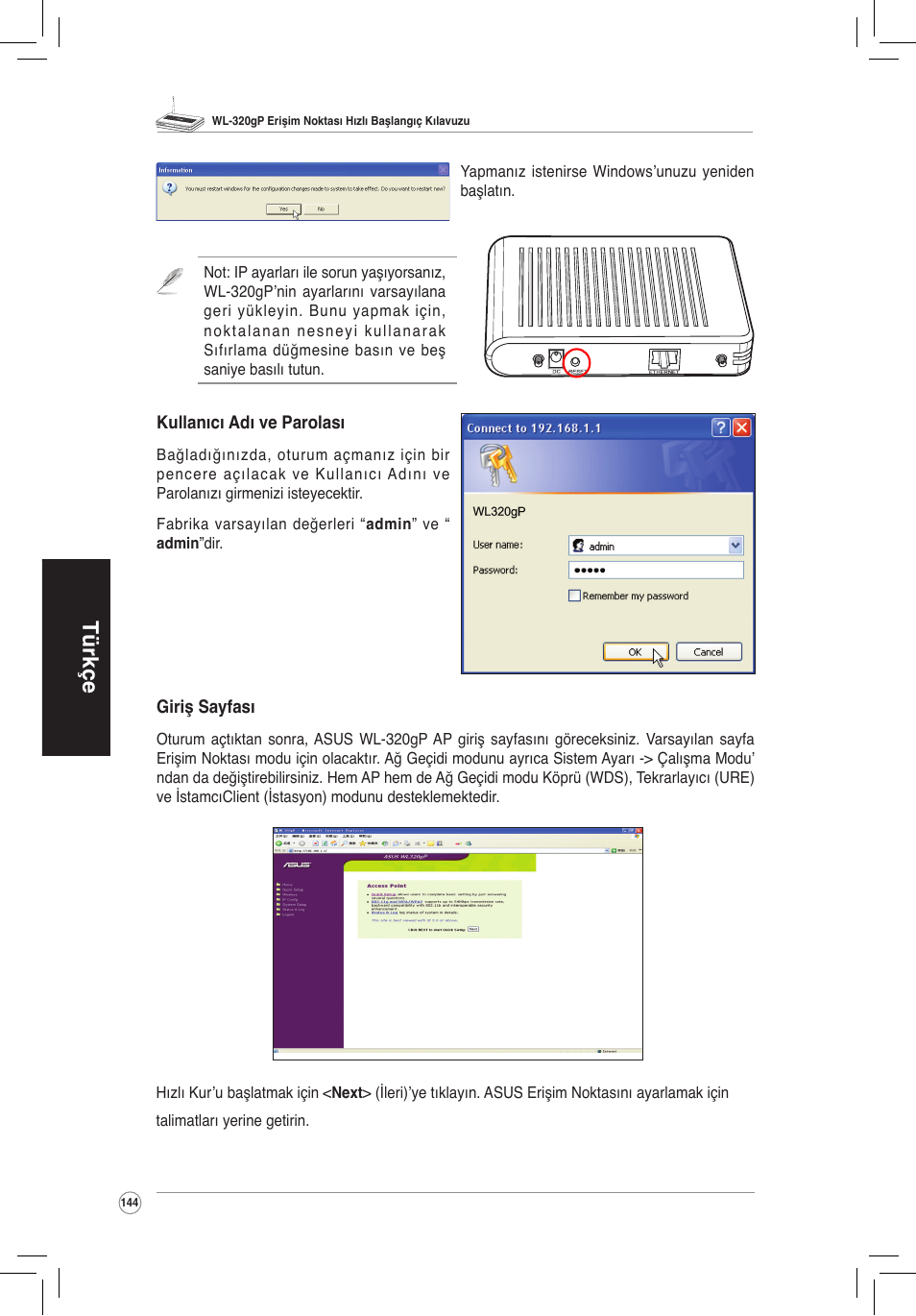 Türkçe | Asus WL-320gP User Manual | Page 145 / 172