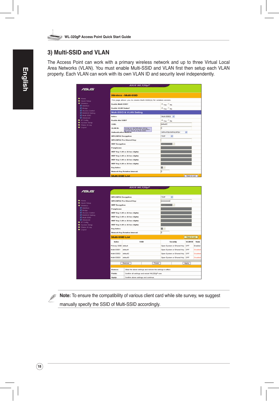 English, 3) multi-ssid an�� vlan | Asus WL-320gP User Manual | Page 19 / 172