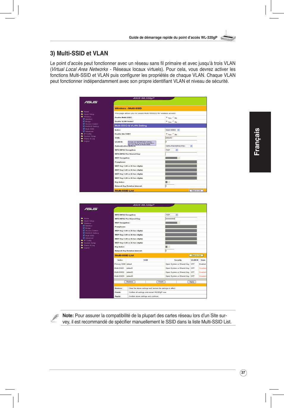 Français, 3) multi-ssid et vlan | Asus WL-320gP User Manual | Page 38 / 172