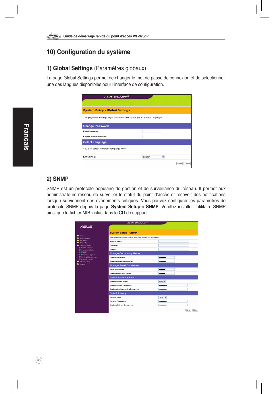 Français 10) configuration du système | Asus WL-320gP User Manual | Page 39 / 172