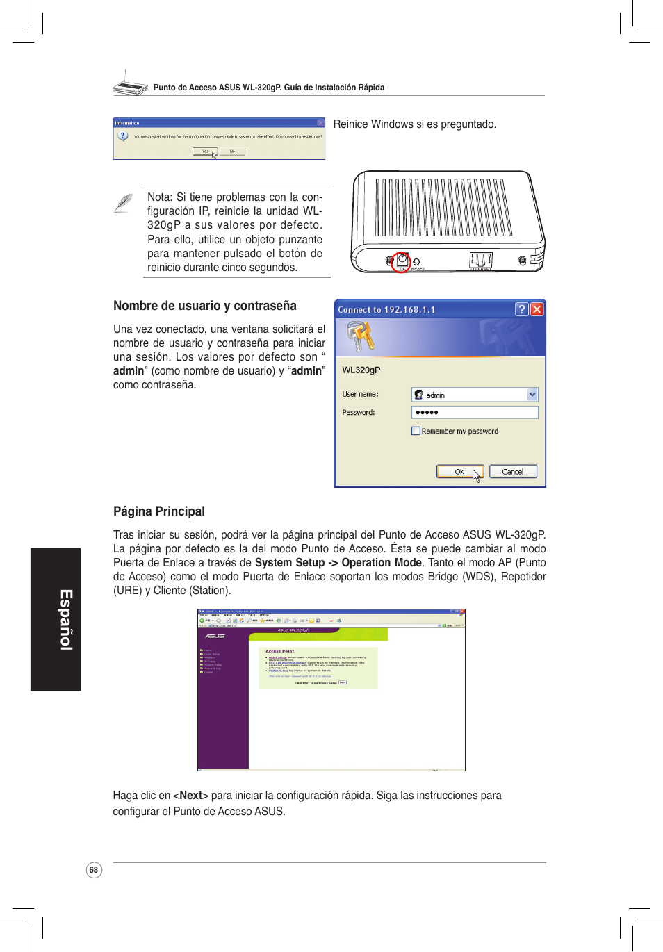 Español | Asus WL-320gP User Manual | Page 69 / 172