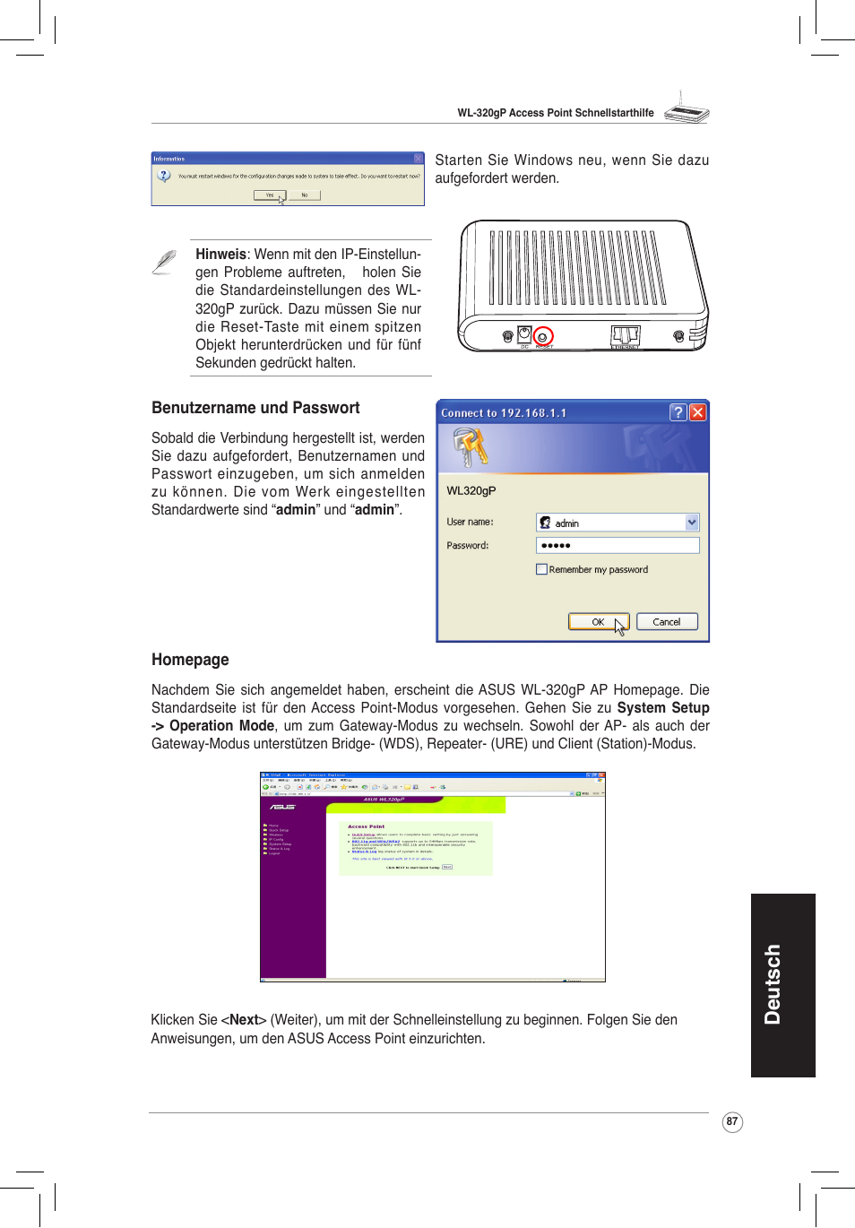 Deutsch | Asus WL-320gP User Manual | Page 88 / 172