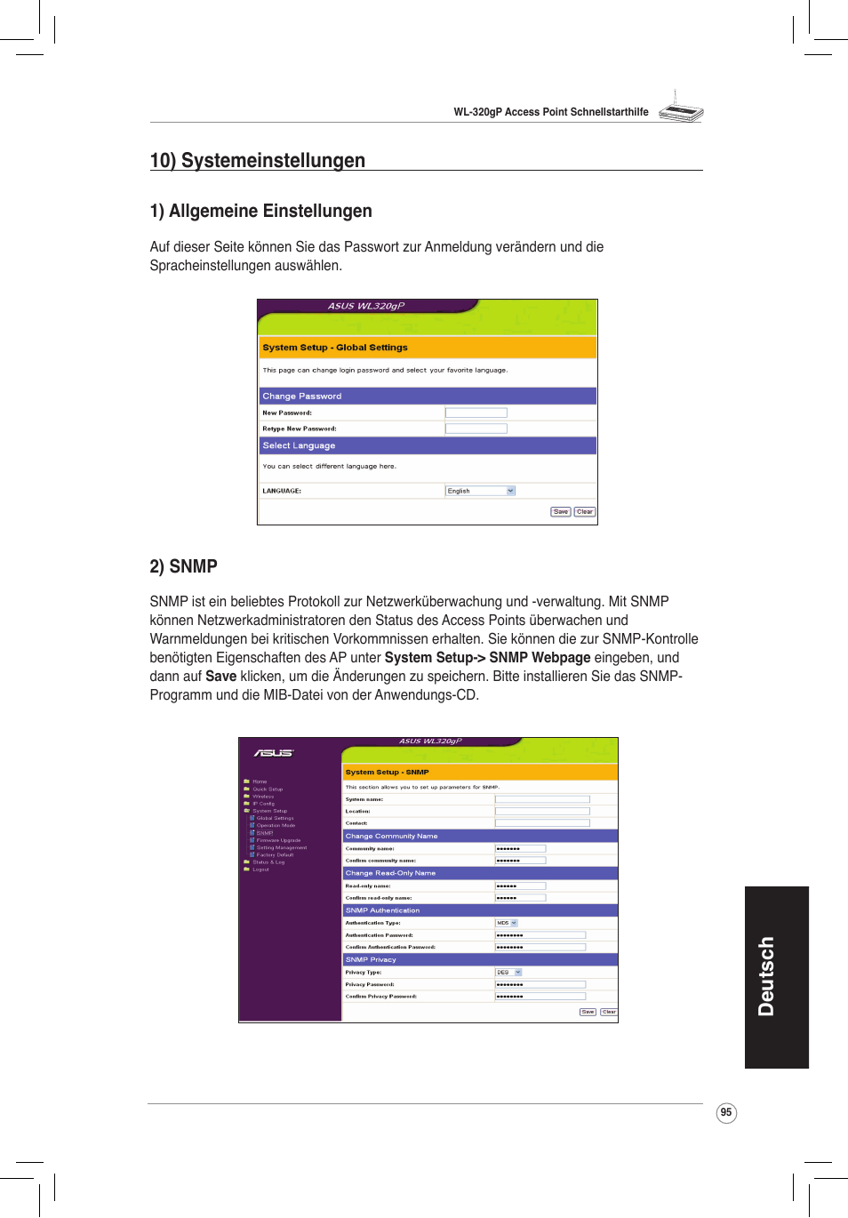 Deutsch 10) systemeinstellungen | Asus WL-320gP User Manual | Page 96 / 172