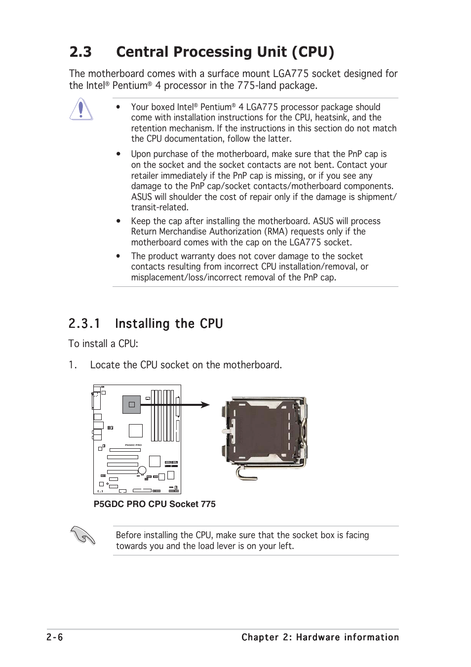 3 central processing unit (cpu) | Asus P5GDC Pro User Manual | Page 26 / 130