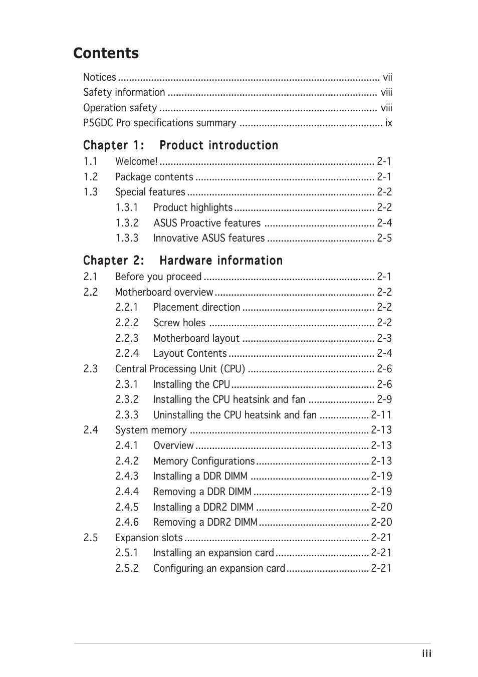 Asus P5GDC Pro User Manual | Page 3 / 130