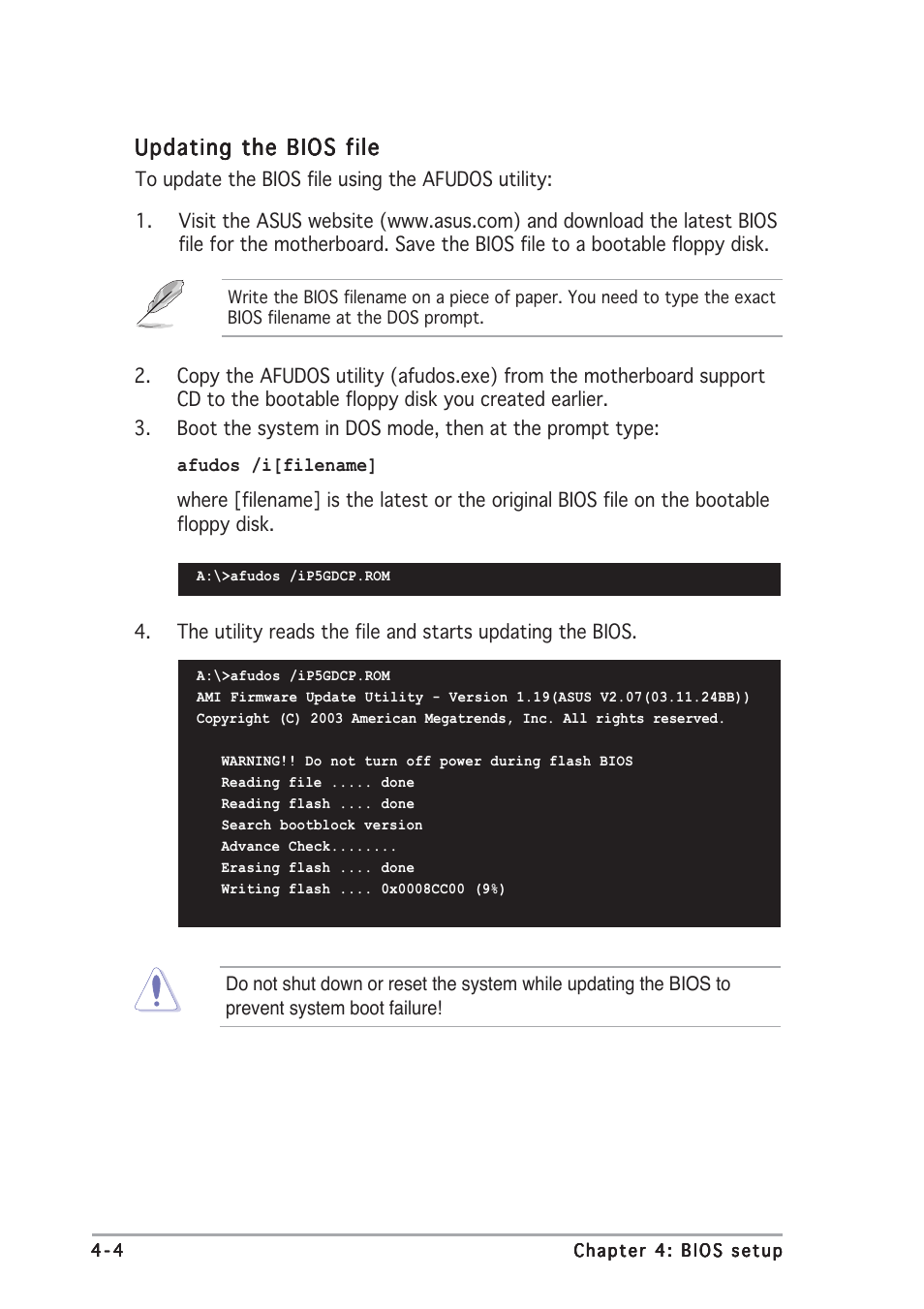 Updating the bios file | Asus P5GDC Pro User Manual | Page 68 / 130