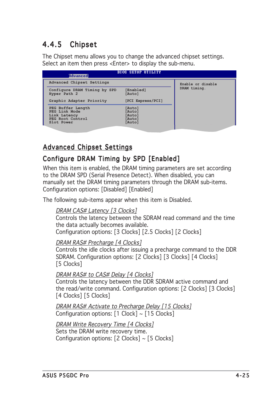 5 chipset chipset chipset chipset chipset, Advanced chipset settings | Asus P5GDC Pro User Manual | Page 89 / 130