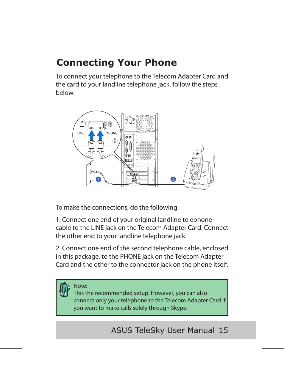 Connecting your phone, Asus telesky user manual | Asus P5B User Manual | Page 17 / 56