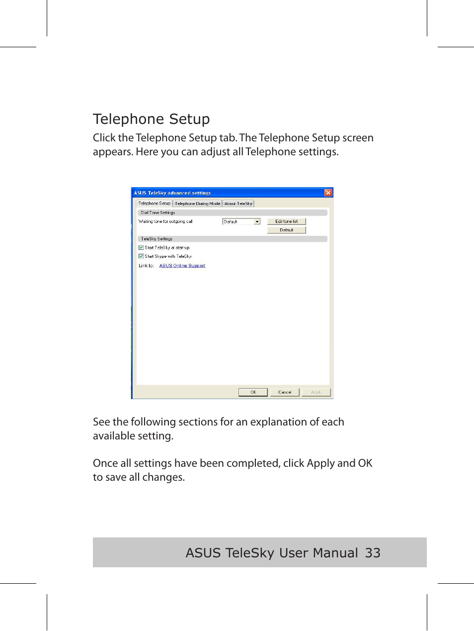 Telephone setup | Asus P5B User Manual | Page 35 / 56