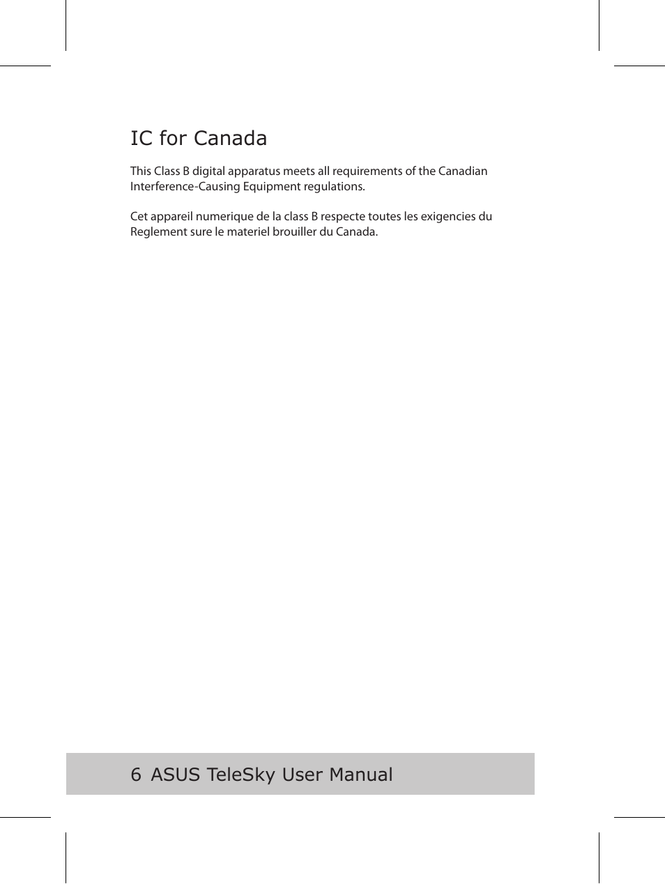 Ic for canada, Asus telesky user manual | Asus P5B User Manual | Page 8 / 56