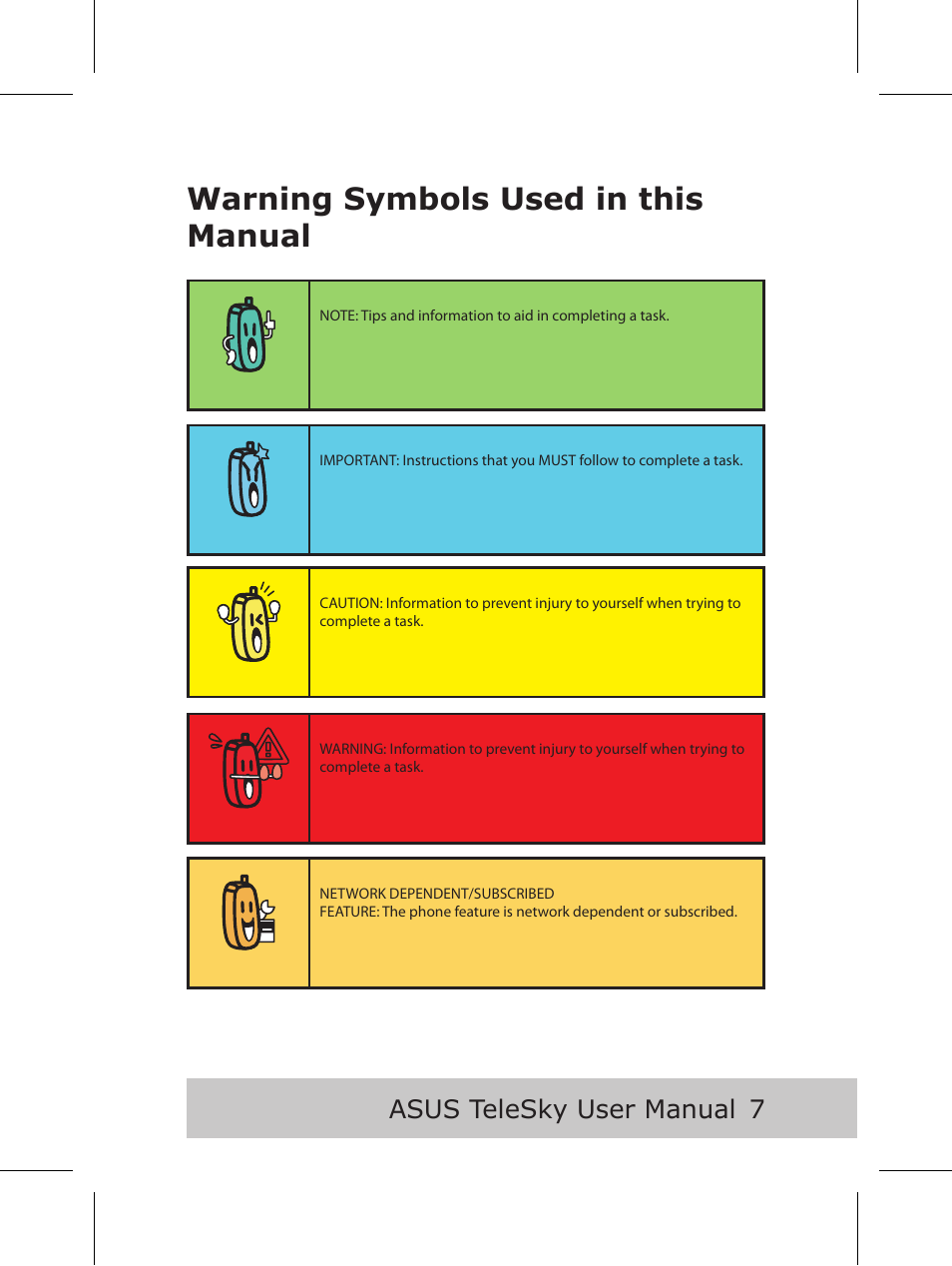 Warning symbols used in this manual, Asus telesky user manual | Asus P5B User Manual | Page 9 / 56