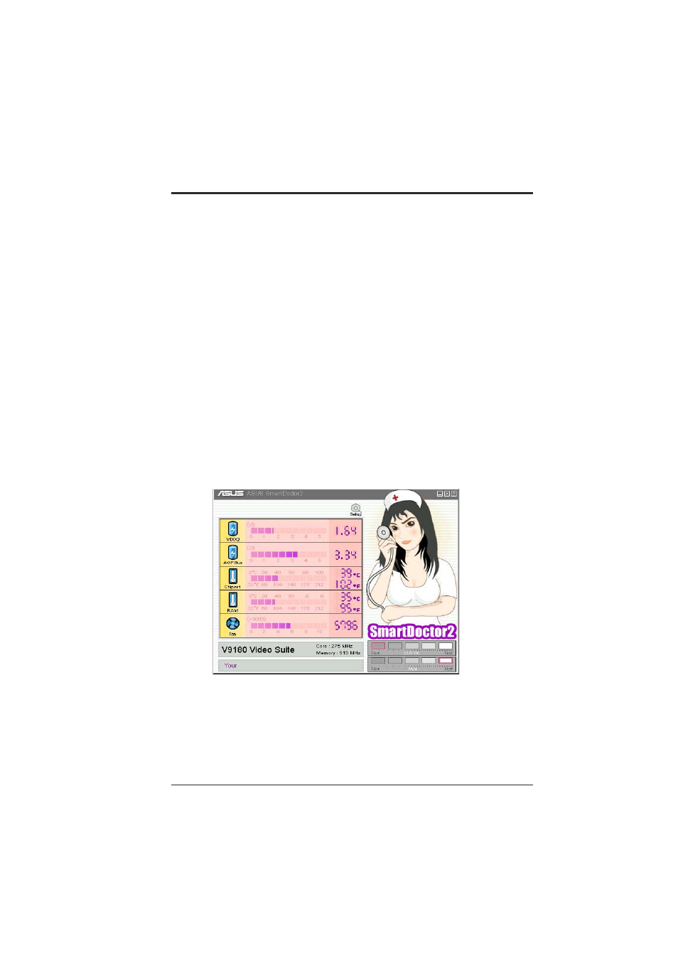 Asus smartdoctor (v9280 video suite only) | Asus V9280 Series User Manual | Page 55 / 68