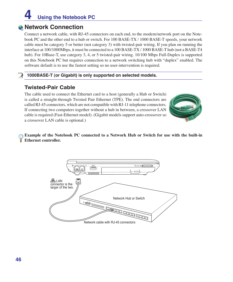 Network connection | Asus W7S User Manual | Page 46 / 83