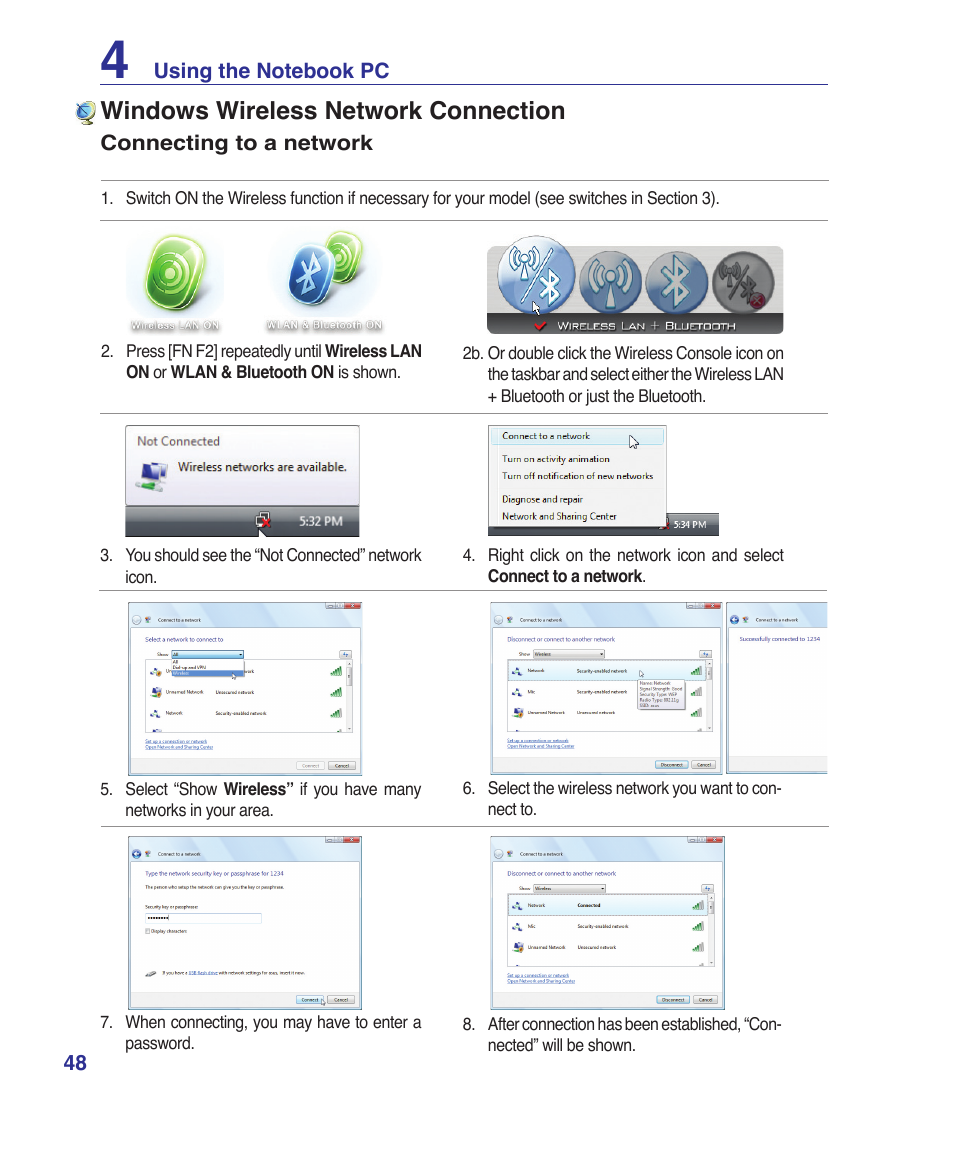 Windows wireless network connection | Asus W7S User Manual | Page 48 / 83