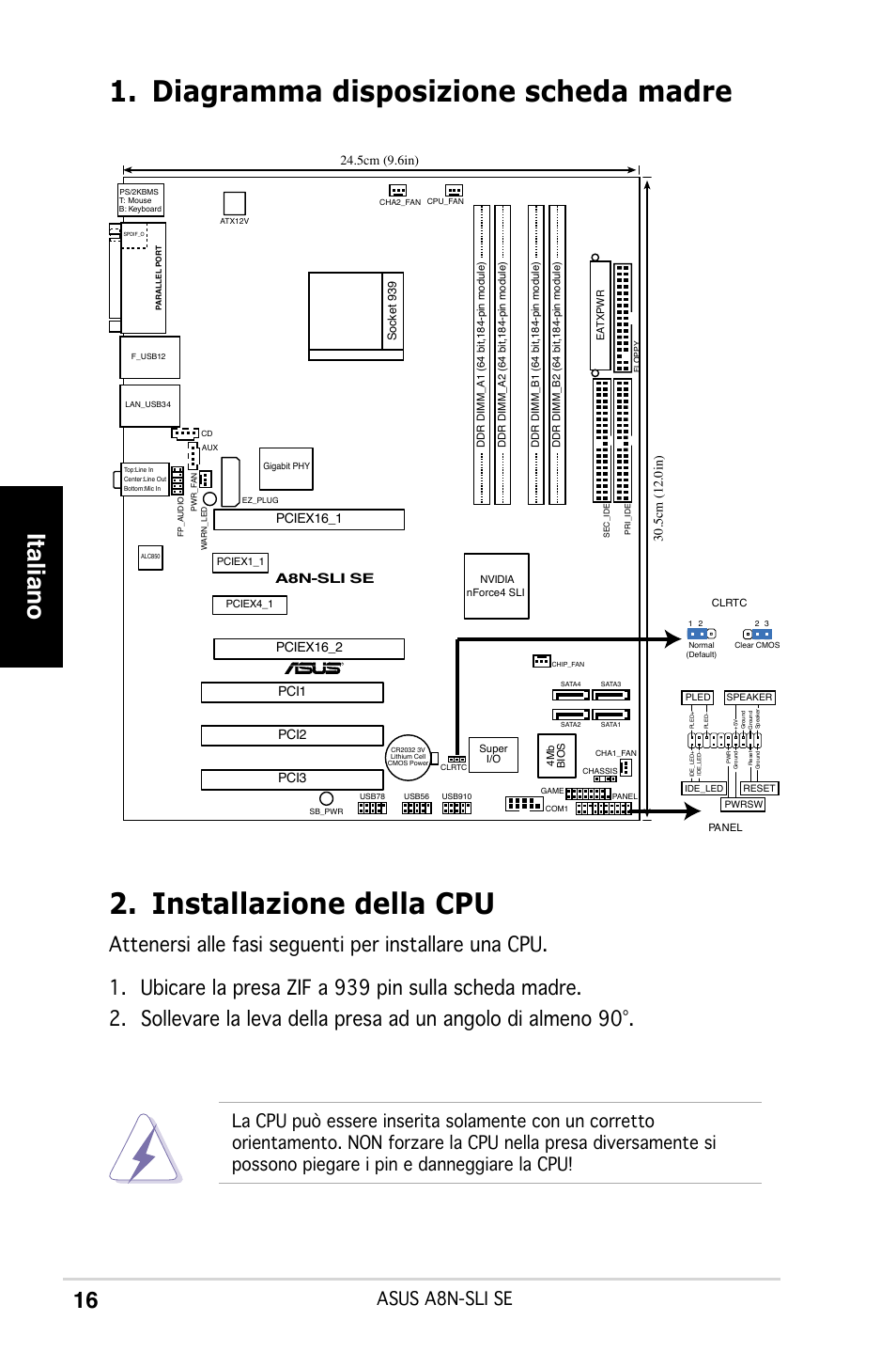 Italiano, Asus a8n-sli se, A8n-sli se | Pciex16_1 | Asus A8N-SLI SE User Manual | Page 16 / 43