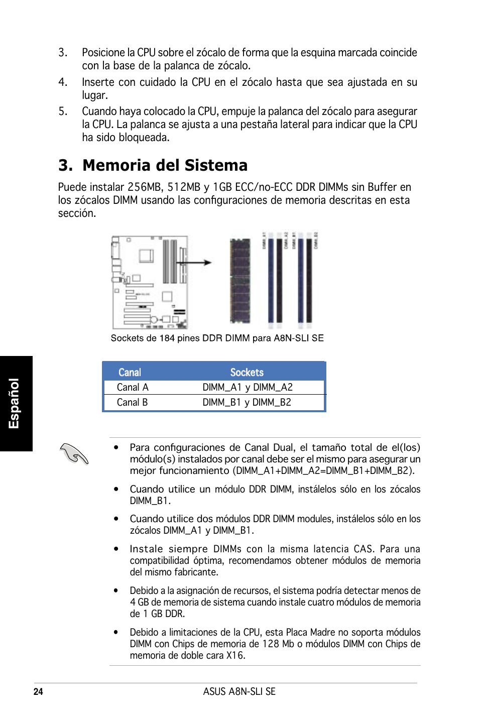 Español | Asus A8N-SLI SE User Manual | Page 24 / 43