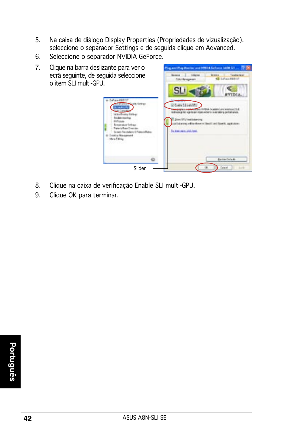 Português | Asus A8N-SLI SE User Manual | Page 42 / 43