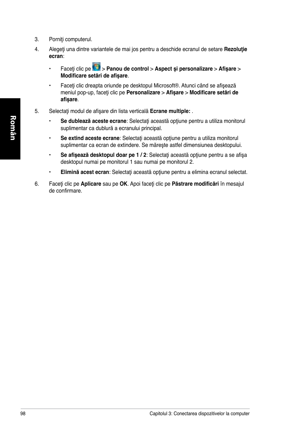 Română | Asus CM6730 User Manual | Page 98 / 198