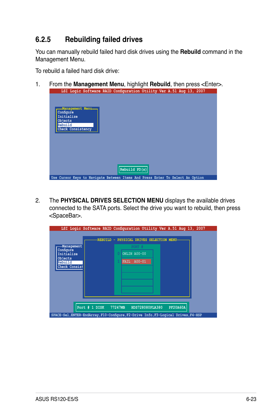 5 rebuilding failed drives, Rebuilding failed drives -23 | Asus RS120-E5/S User Manual | Page 123 / 164