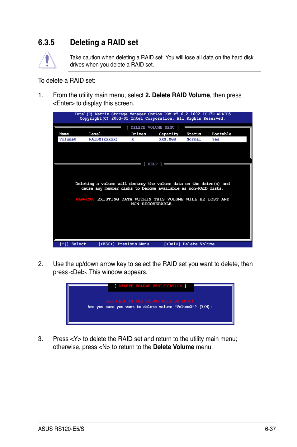 5 deleting a raid set, Deleting a raid set -37 | Asus RS120-E5/S User Manual | Page 137 / 164