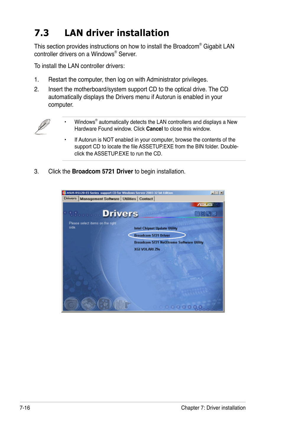 3 lan driver installation, Lan driver installation -16 | Asus RS120-E5/S User Manual | Page 158 / 164