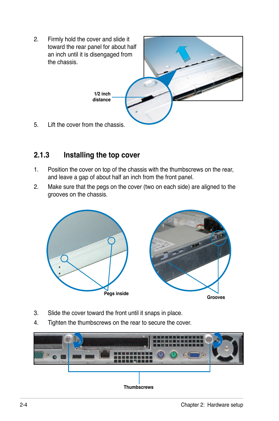 3 installing the top cover, Installing the top cover -4 | Asus RS120-E5/S User Manual | Page 22 / 164