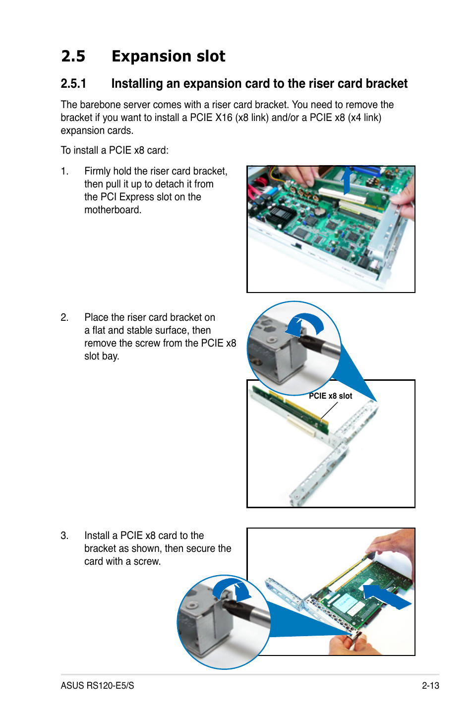5 expansion slot, Expansion slot -13 2.5.1 | Asus RS120-E5/S User Manual | Page 31 / 164