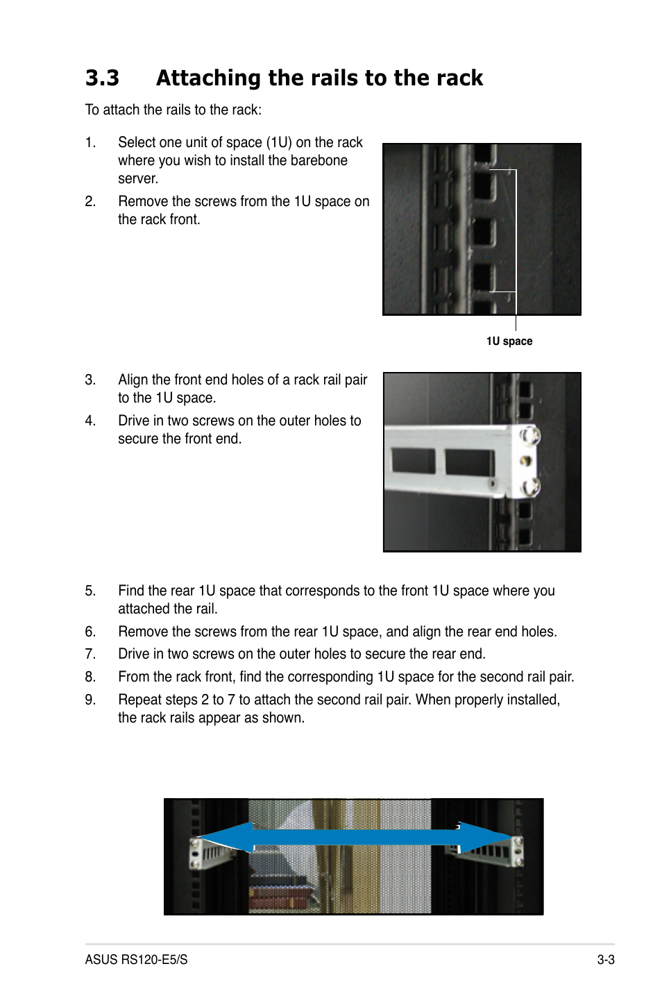 3 attaching the rails to the rack, Attaching the rails to the rack -3 | Asus RS120-E5/S User Manual | Page 49 / 164