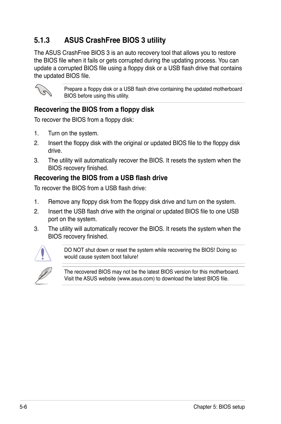 3 asus crashfree bios 3 utility, Asus crashfree bios 3 utility -6 | Asus RS120-E5/S User Manual | Page 72 / 164