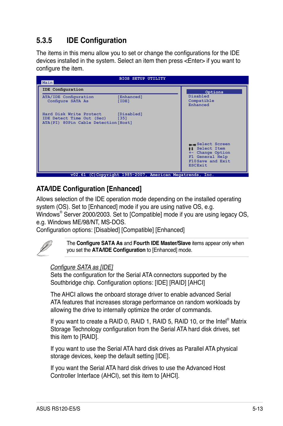 5 ide configuration, Ide configuration -13, Ata/ide configuration [enhanced | Asus RS120-E5/S User Manual | Page 79 / 164