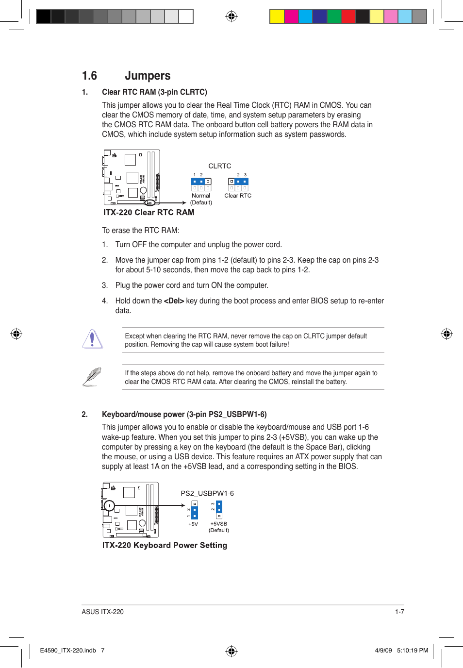 6 jumpers | Asus ITX-220 User Manual | Page 16 / 39