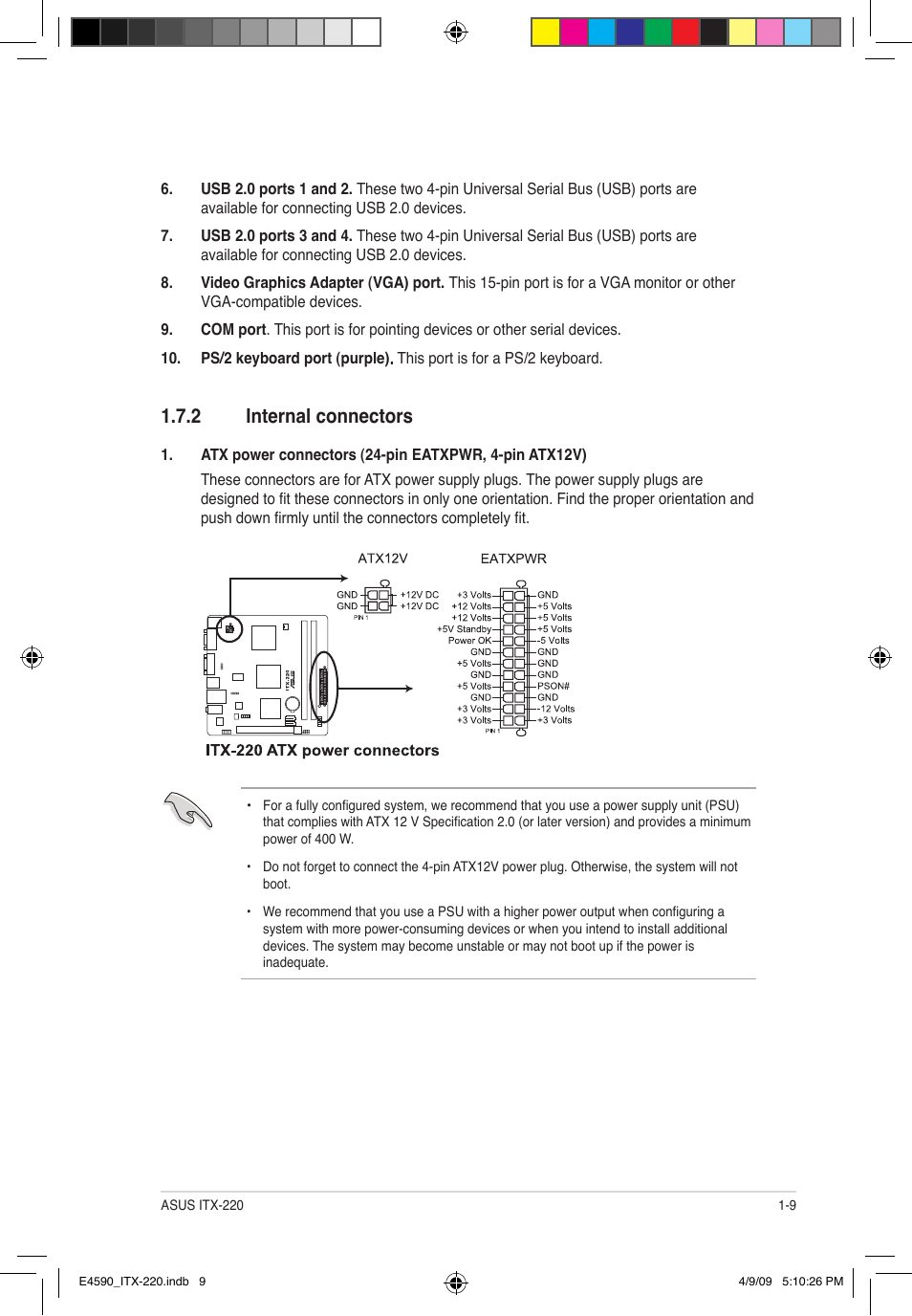 2 internal connectors | Asus ITX-220 User Manual | Page 18 / 39