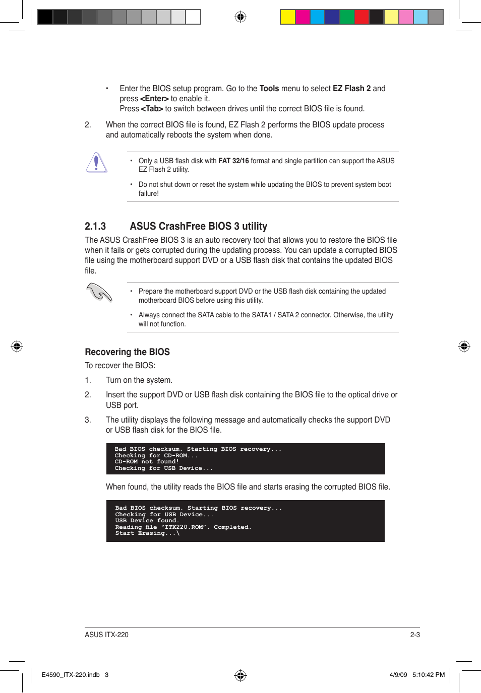 3 asus crashfree bios 3 utility | Asus ITX-220 User Manual | Page 26 / 39