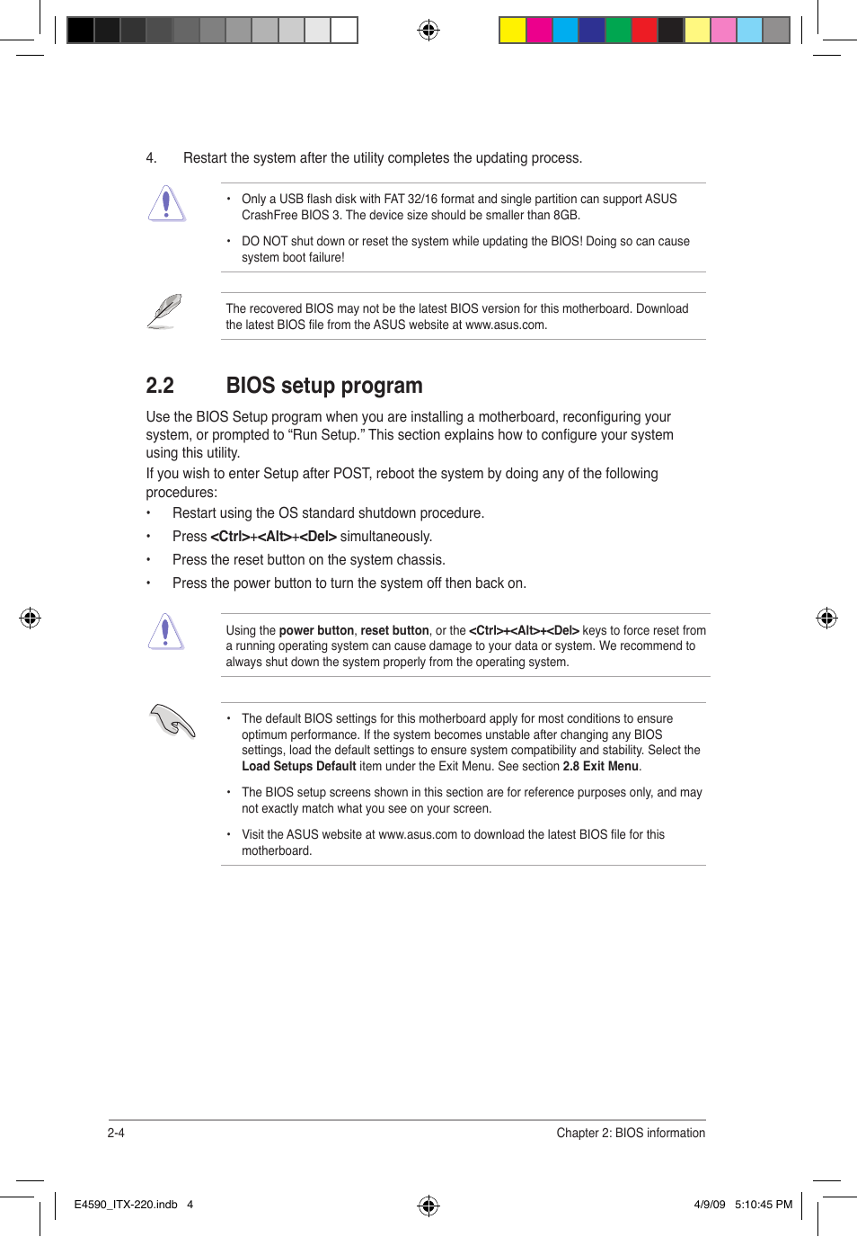 2 bios setup program | Asus ITX-220 User Manual | Page 27 / 39