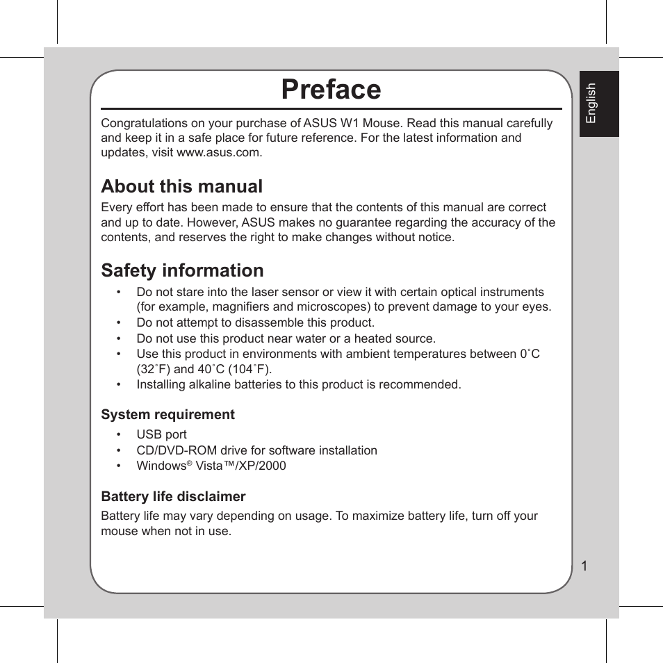 Preface, About this manual, Safety information | Asus Vito W1 User Manual | Page 2 / 32