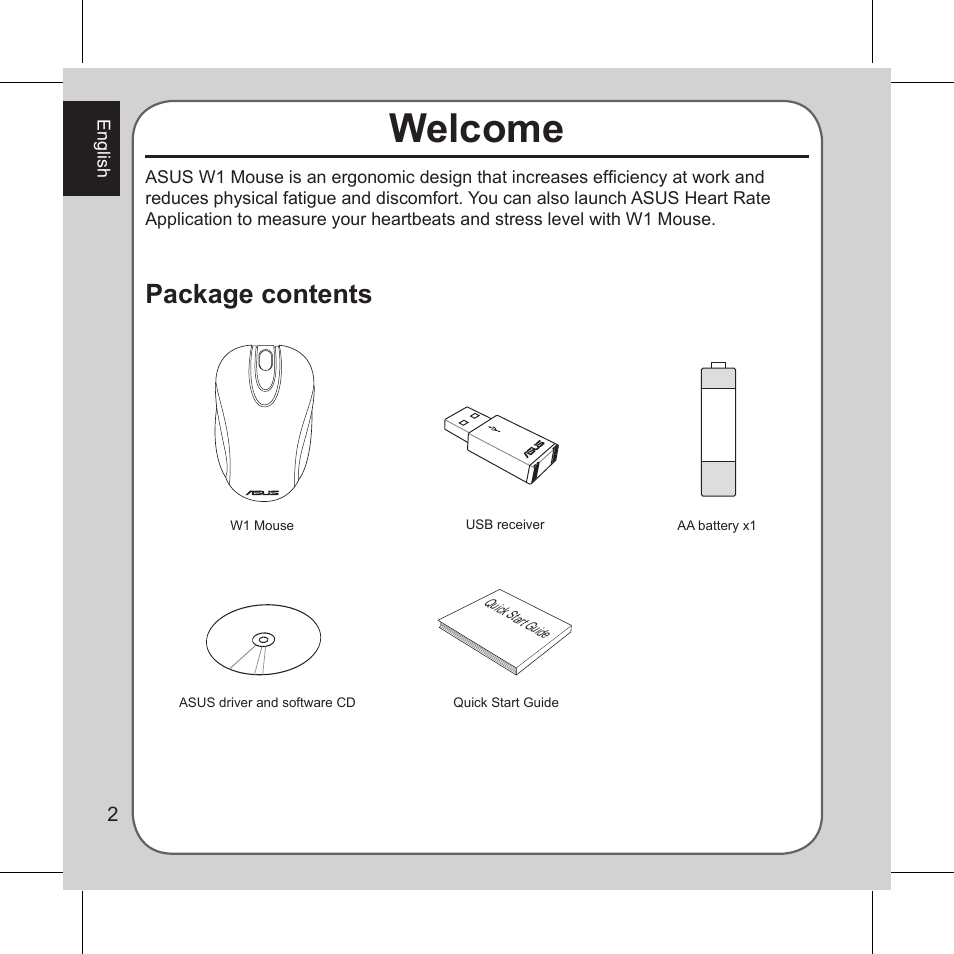 Welcome, Package contents | Asus Vito W1 User Manual | Page 3 / 32