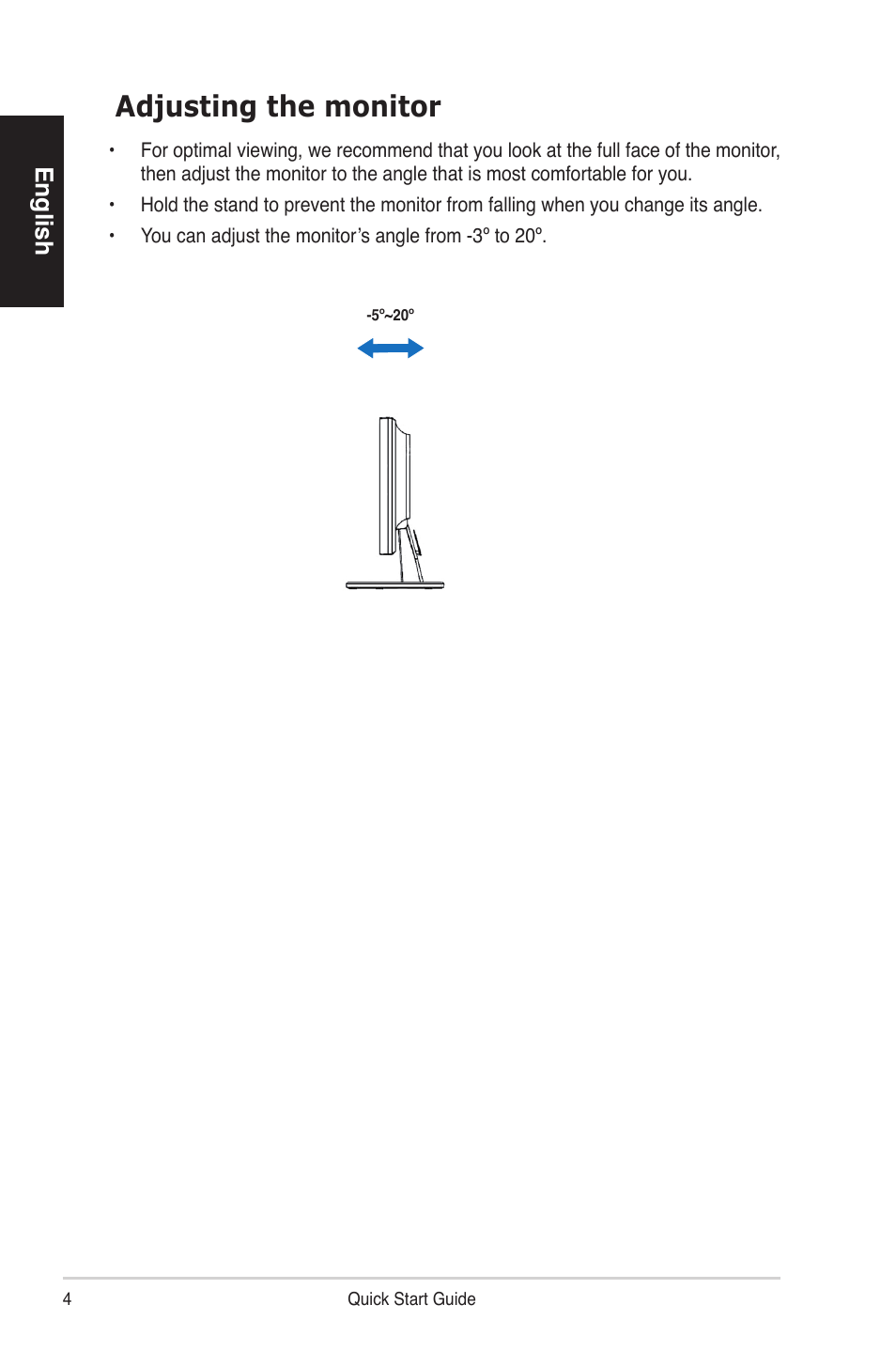 Adjusting the monitor, English | Asus VW192DR User Manual | Page 4 / 4
