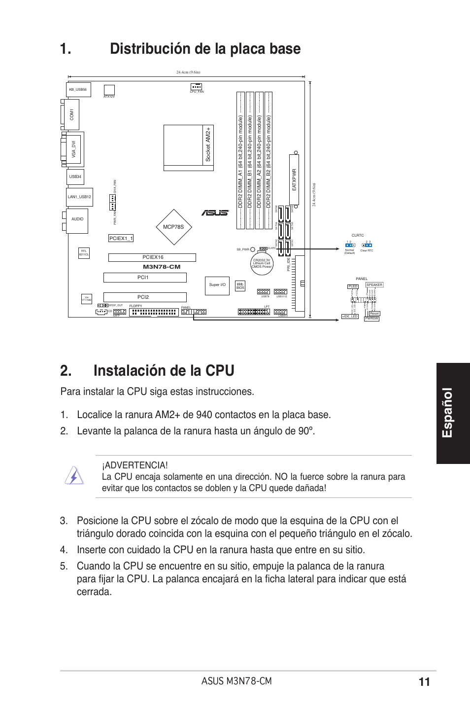 Español, Asus m3n78-cm | Asus M3N78-CM User Manual | Page 11 / 38