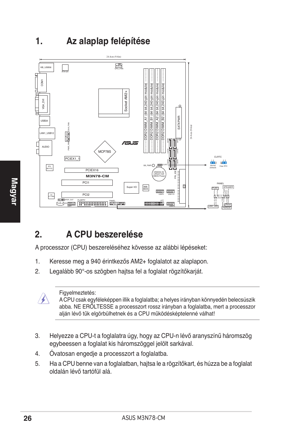 A cpu beszerelése, Az alaplap felépítése, Magyar | Asus m3n78-cm | Asus M3N78-CM User Manual | Page 26 / 38