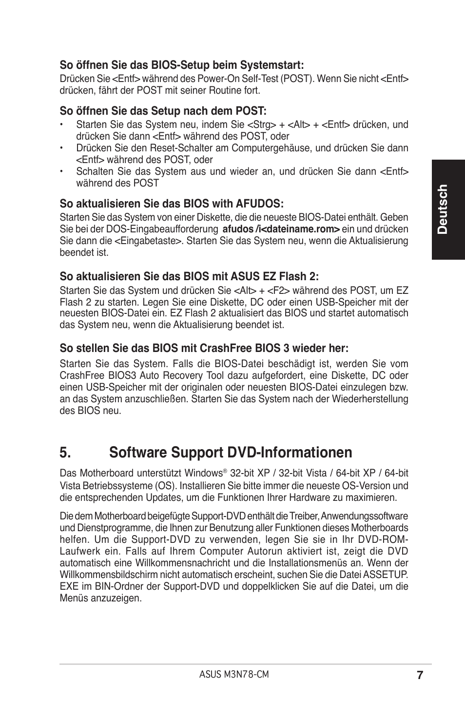 Software support dvd-informationen, Deutsch | Asus M3N78-CM User Manual | Page 7 / 38