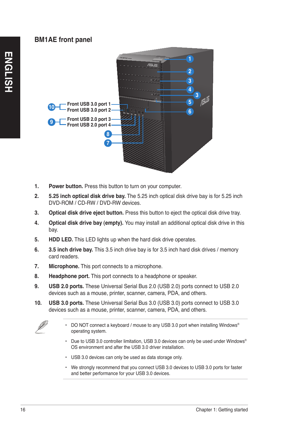 En gl is h en gl is h en gl is h en gl is h | Asus BP1AE User Manual | Page 16 / 109