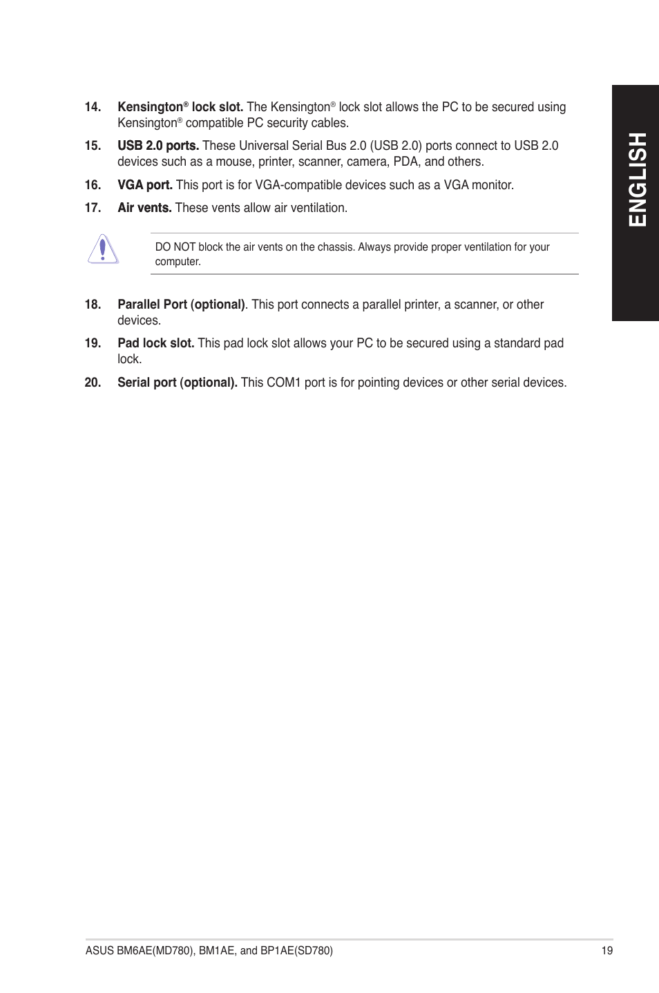 En gl is h en gl is h | Asus BP1AE User Manual | Page 19 / 109