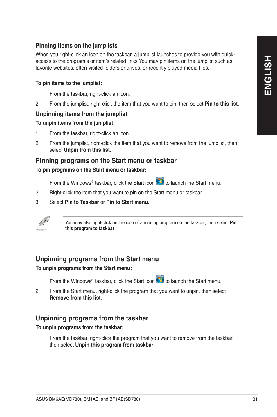 En gl is h en gl is h | Asus BP1AE User Manual | Page 31 / 109