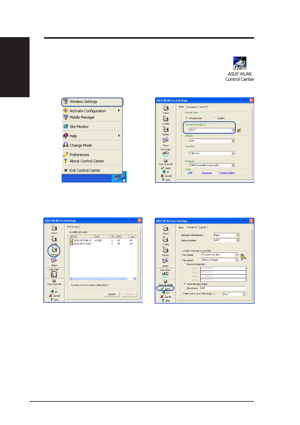 Configuring the asus wlan utility, Quick start guide | Asus WL-107 User Manual | Page 4 / 6