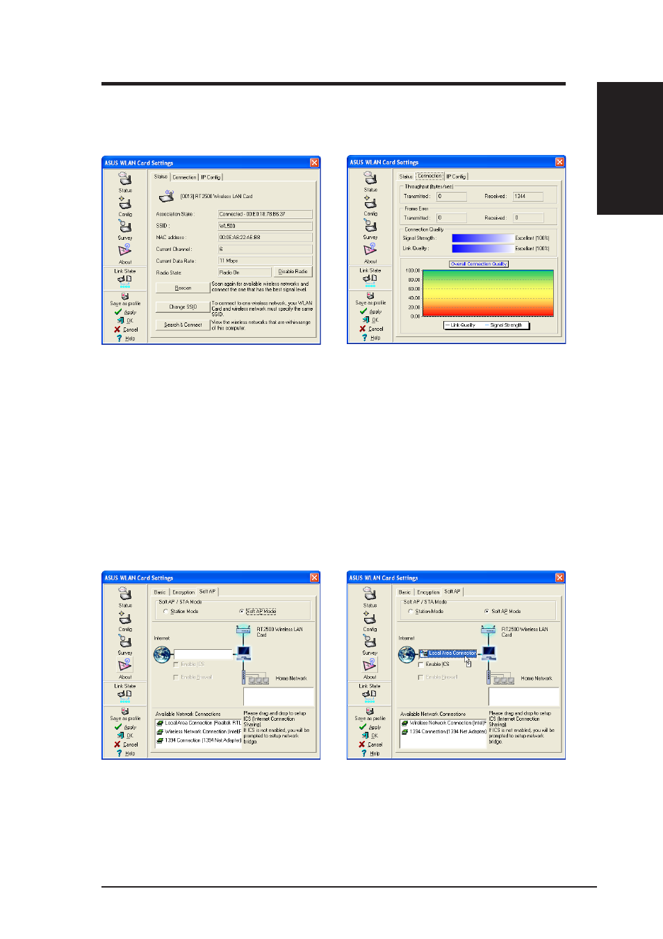 Soft ap (windows xp only), Quick start guide, Configuring the asus wlan utility (cont.) | Asus WL-107 User Manual | Page 5 / 6
