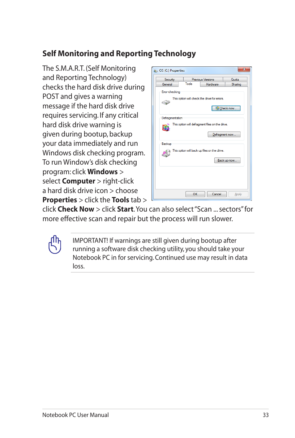 Self monitoring and reporting technology | Asus G60Jx User Manual | Page 33 / 118