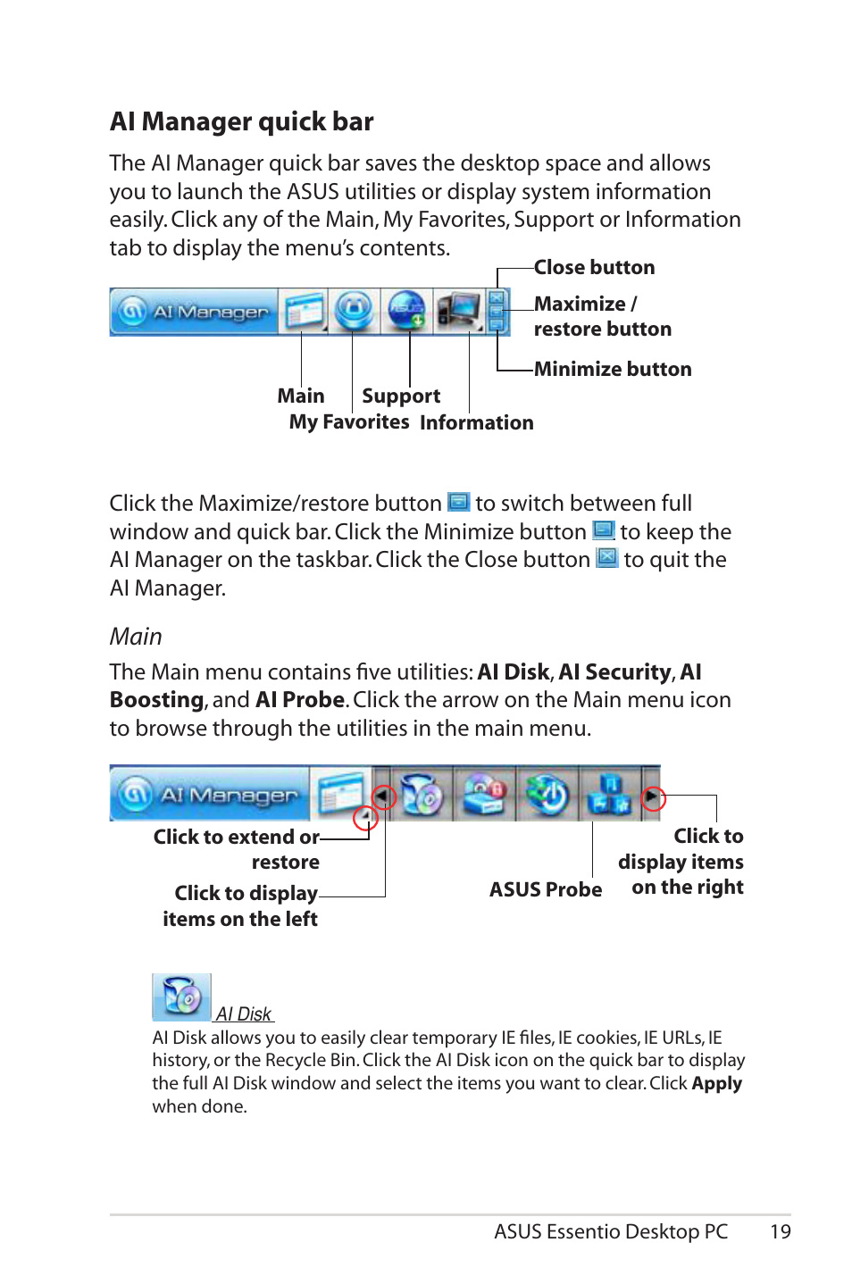 Ai manager quick bar, Main | Asus CG5270 User Manual | Page 19 / 25